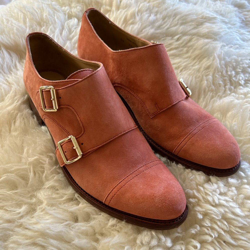 The Office of Angela Scott Suede Loafers in pink